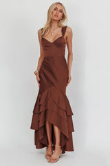 Baylin Layered Mermaid Hem Maxi Dress Coffee