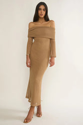 Alivya Off-Shoulder Knit Maxi Dress Mocha