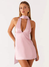 Alicia Satin Halter Mini Dress - Pink