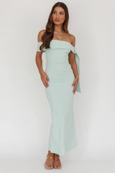 Aurora Sky Off-Shoulder Tie Maxi Dress Sage