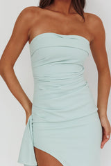 Cha Cha Strapless Thigh Split Dress Sage