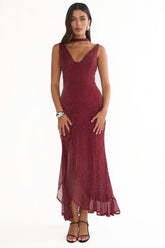 Chantrelle Twist Back Split Maxi Dress Wine