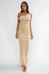 Callen Cowl Ruched Maxi Dress Champagne Silver