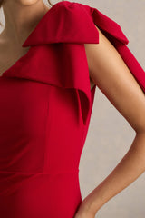Ambretta | Red One-Shoulder Midi Dress With Bow