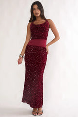 Cabernet Halter Maxi Dress Wine Sequin Wine