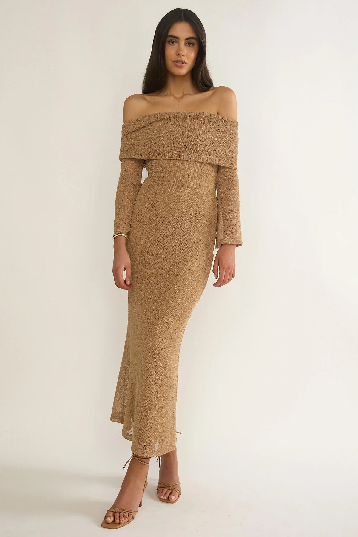 Alivya Off-Shoulder Knit Maxi Dress Mocha