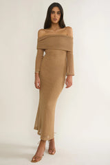 Alivya Off-Shoulder Knit Maxi Dress Mocha