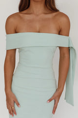 Aurora Sky Off-Shoulder Tie Maxi Dress Sage