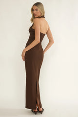 Briela Halter Bustier Maxi Dress Chocolate