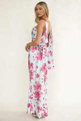 City Of Stars Strapless Scarf Maxi Dress Floral Ice Blue