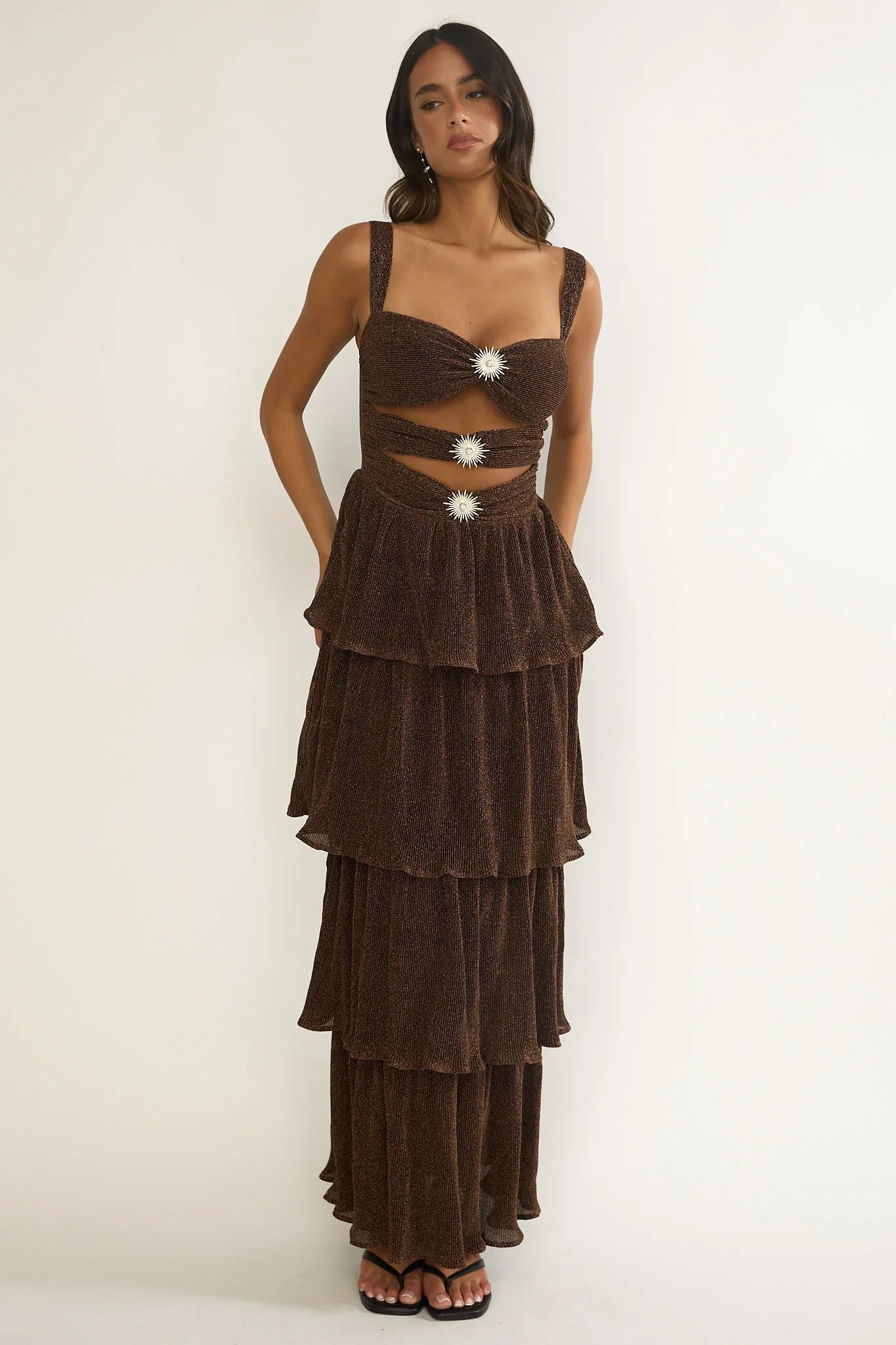Ceylon Cut-Out Bodice Layered Maxi Dress Bronze