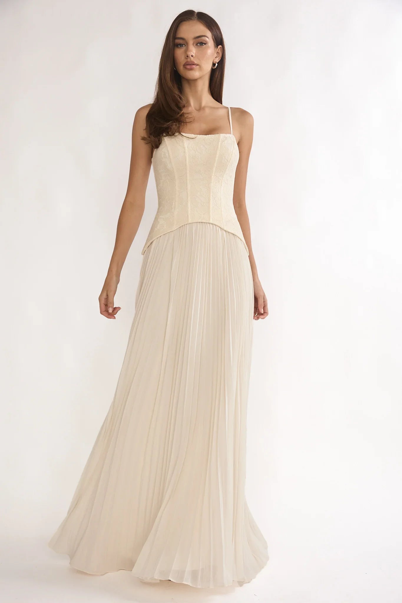 Cambridge Accordion Pleat Corset Dress Cream