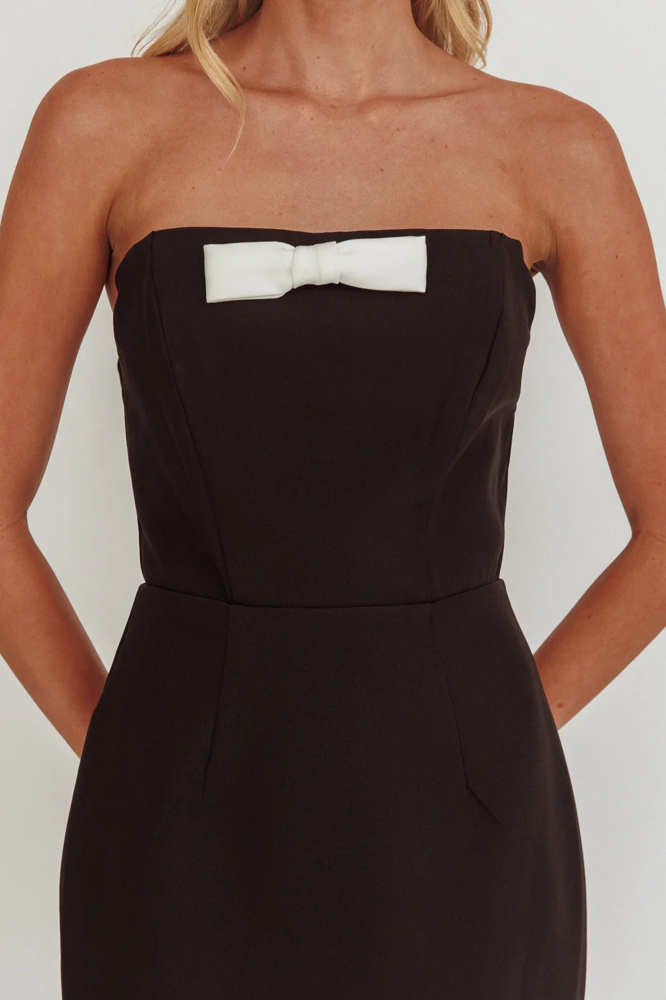 Cocktail Party Strapless Bow Bust Maxi Dress Black