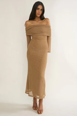 Alivya Off-Shoulder Knit Maxi Dress Mocha