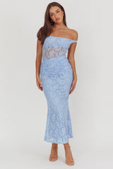 Bellora Off-Shoulder Lace Maxi Dress Blue