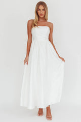 Anushka Strapless Empire Maxi Dress Jacquard White