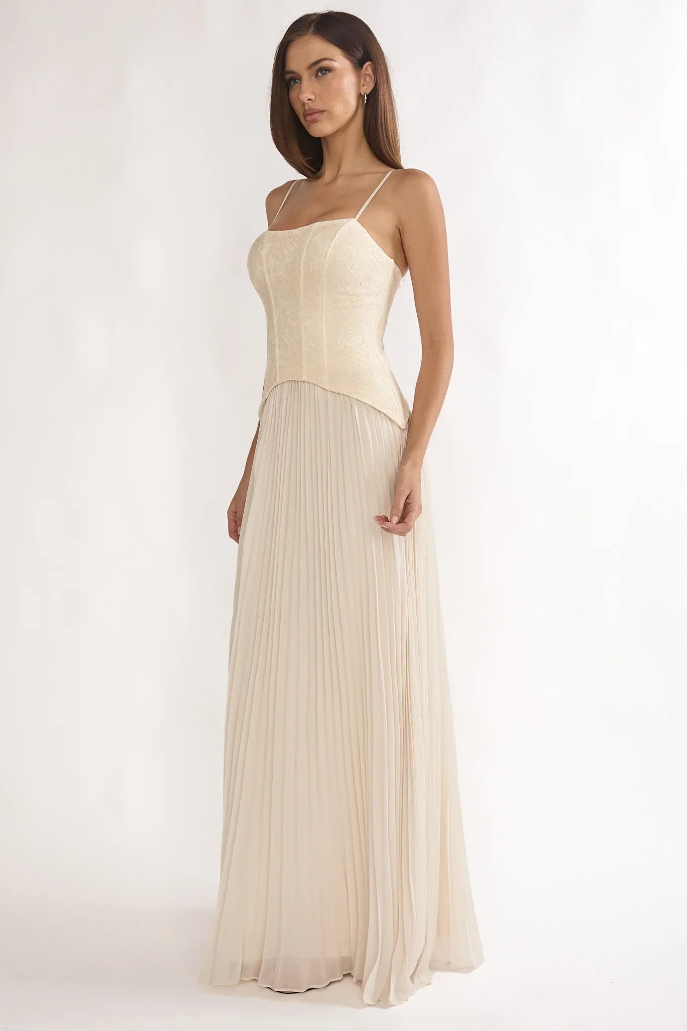 Cambridge Accordion Pleat Corset Dress Cream