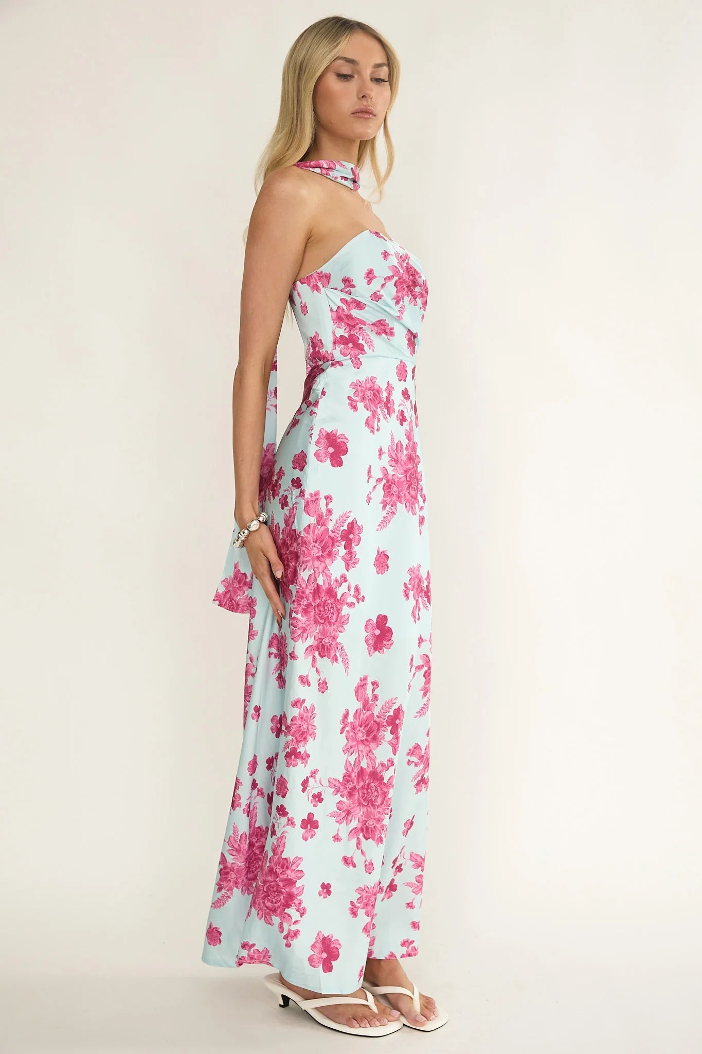 City Of Stars Strapless Scarf Maxi Dress Floral Ice Blue