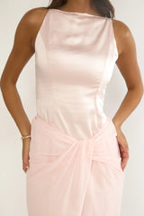 Amelisse Sheer Waist Wrap Maxi Dress Pink