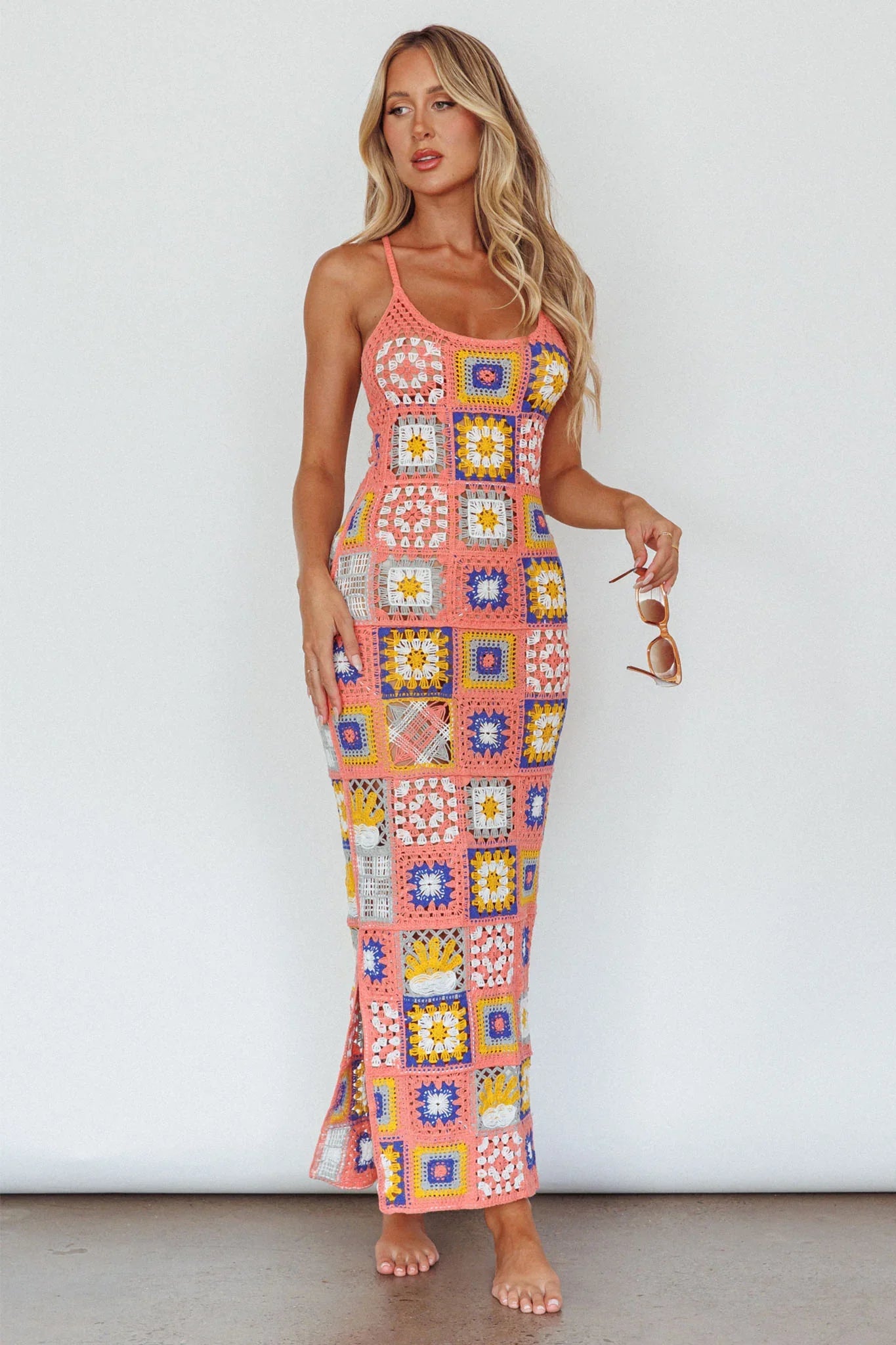 Bali Babe Crochet Maxi Dress Pink Multi