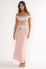 Bellora Off-Shoulder Sequin Trim Maxi Dress Nude