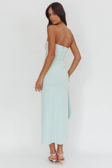 Cha Cha Strapless Thigh Split Dress Sage