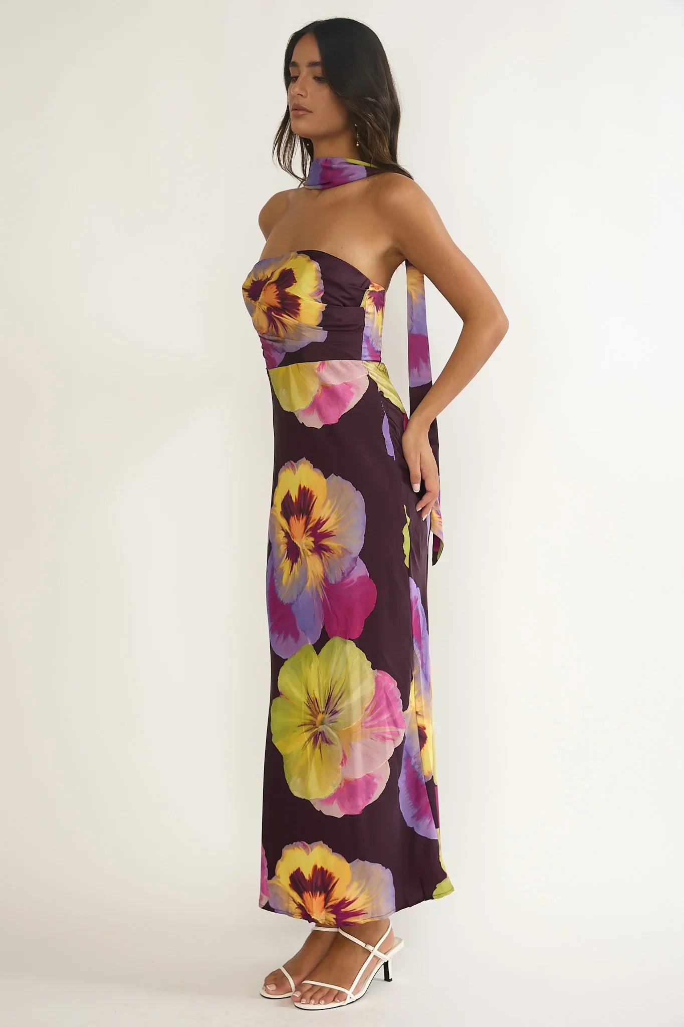 City Of Stars Strapless Scarf Maxi Dress Pansies Plum