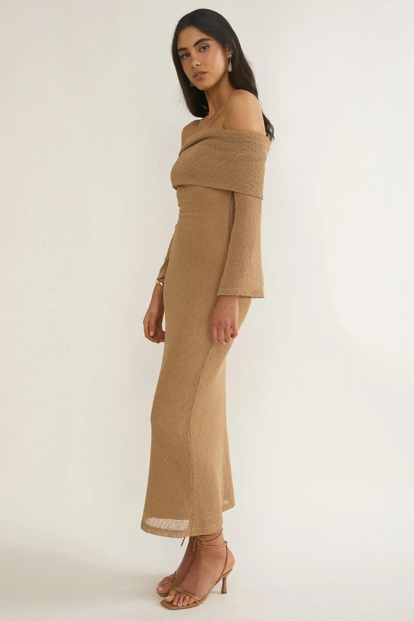 Alivya Off-Shoulder Knit Maxi Dress Mocha