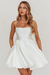 Athens Flared Bow Mini Dress White
