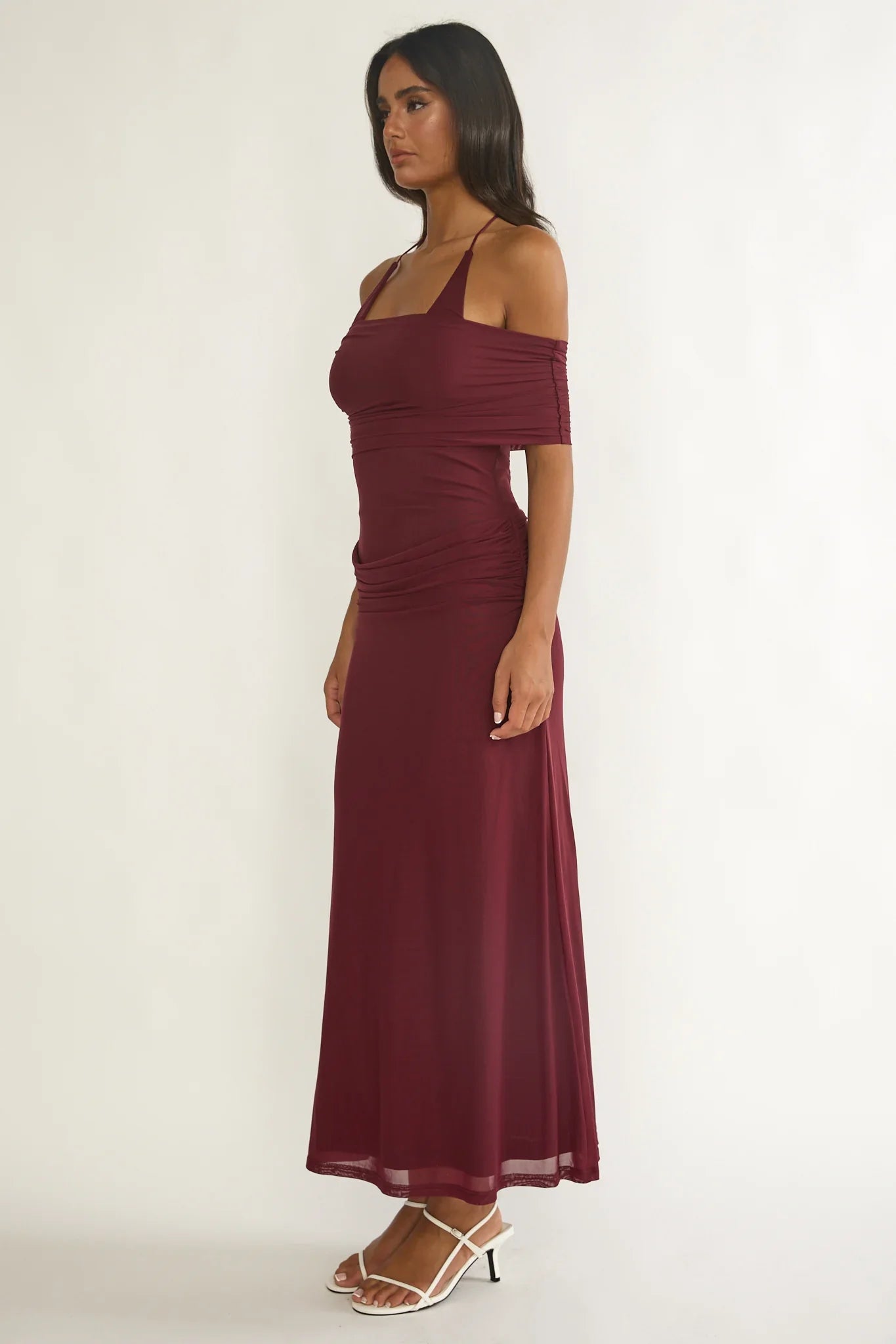 Carielle Off-Shoulder Halter Maxi Dress Wine