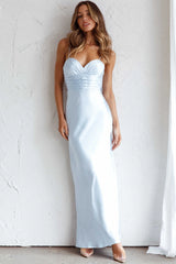 Azara Pintuck Bodice Maxi Dress Steel Blue
