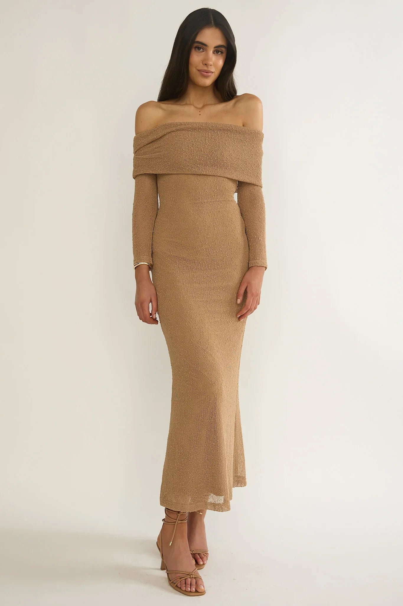 Alivya Off-Shoulder Knit Maxi Dress Mocha