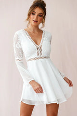 Carson Crochet Bell Sleeve Dress White