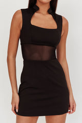 Astro Mandarin Collar Mesh Mini Dress Black