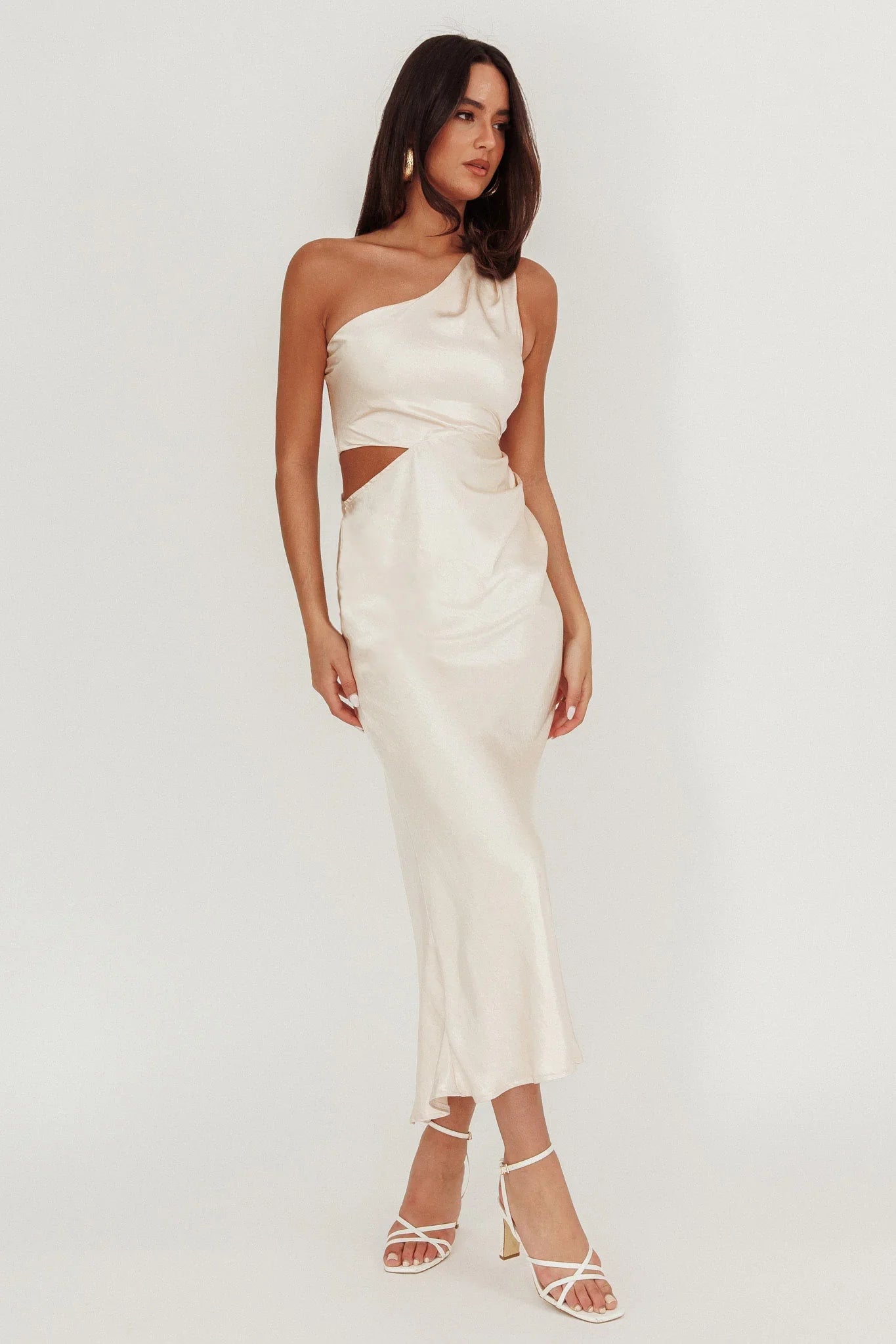 Always Golden One-Shoulder Midi Dress Champagne