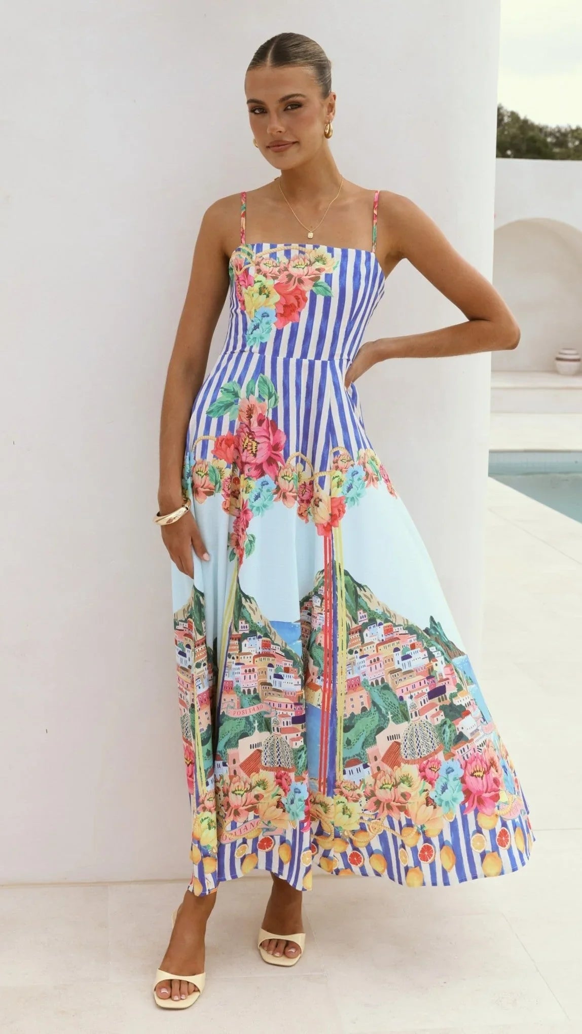 Clara Maxi Dress - Positano Blue